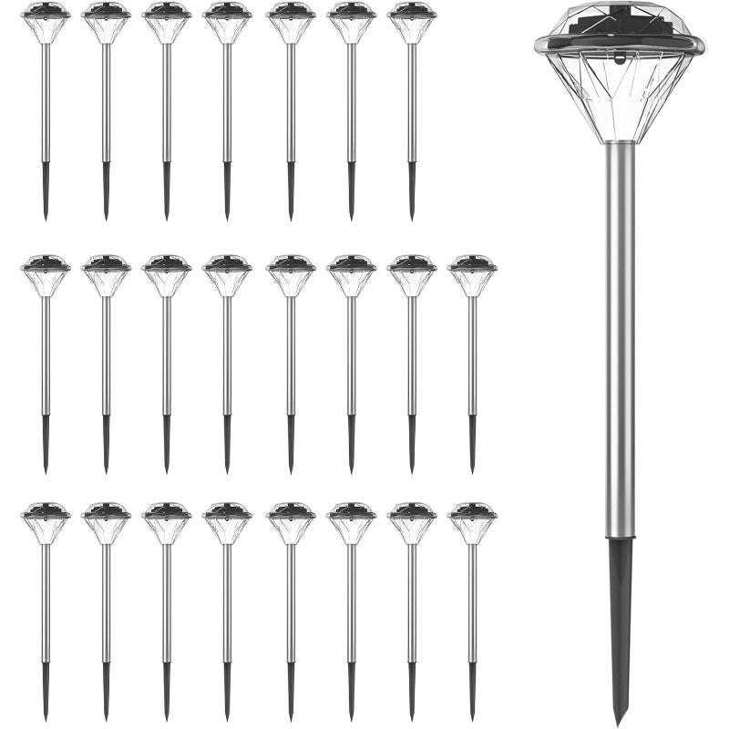 24‑Pack Silver Solar Pathway Lights