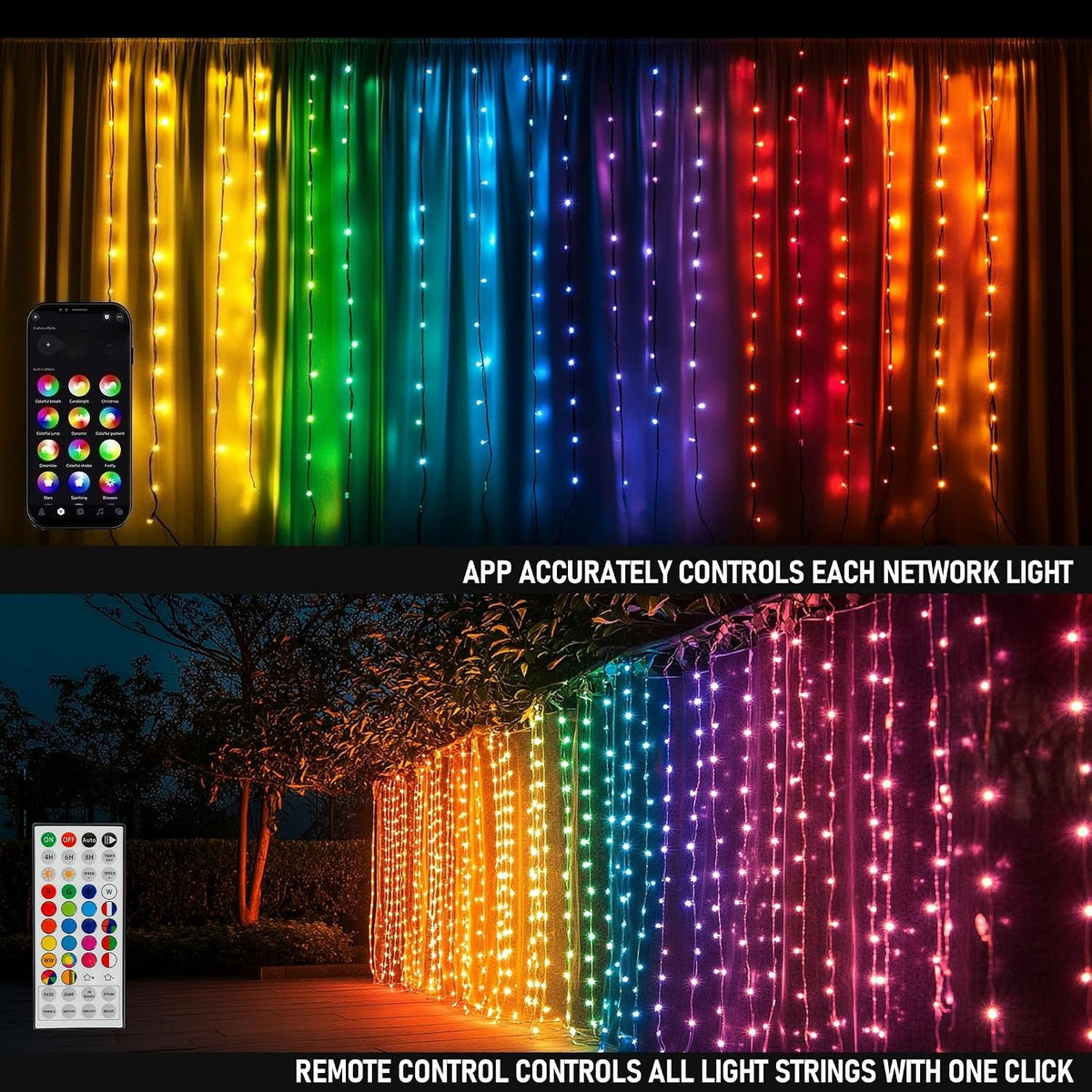 300‑LED RGB Smart Curtain String Lights