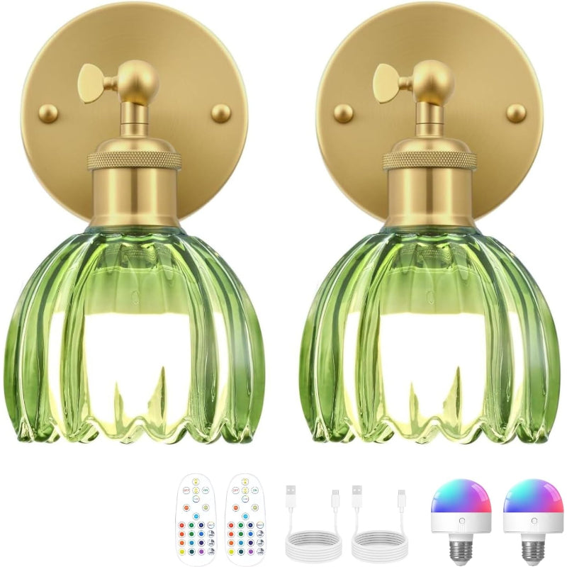 2‑Pack Vintage Glass Rechargeable Wall Sconces