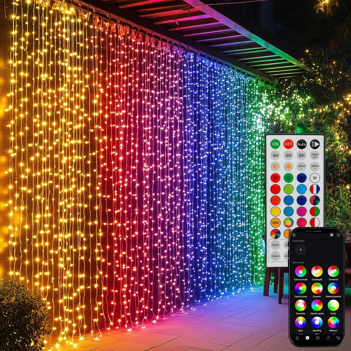 300‑LED RGB Smart Curtain String Lights