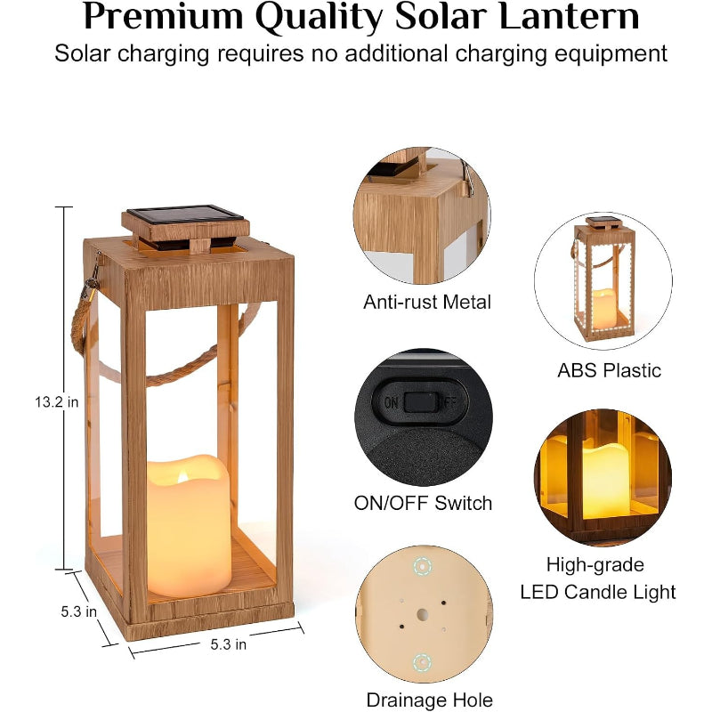13" Large Wooden Solar Porch Lanterns