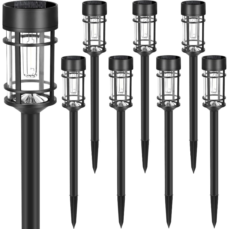 8‑Pack Glass‑Metal Solar Pathway Lights
