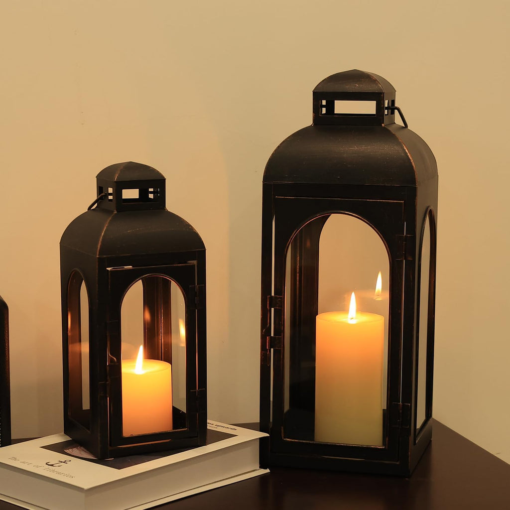 2‑Pack Metal Glass Decorative Lanterns