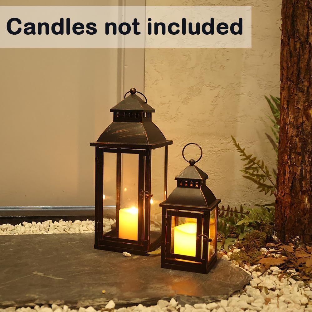 2‑Pack Bronze Metal Glass Lanterns