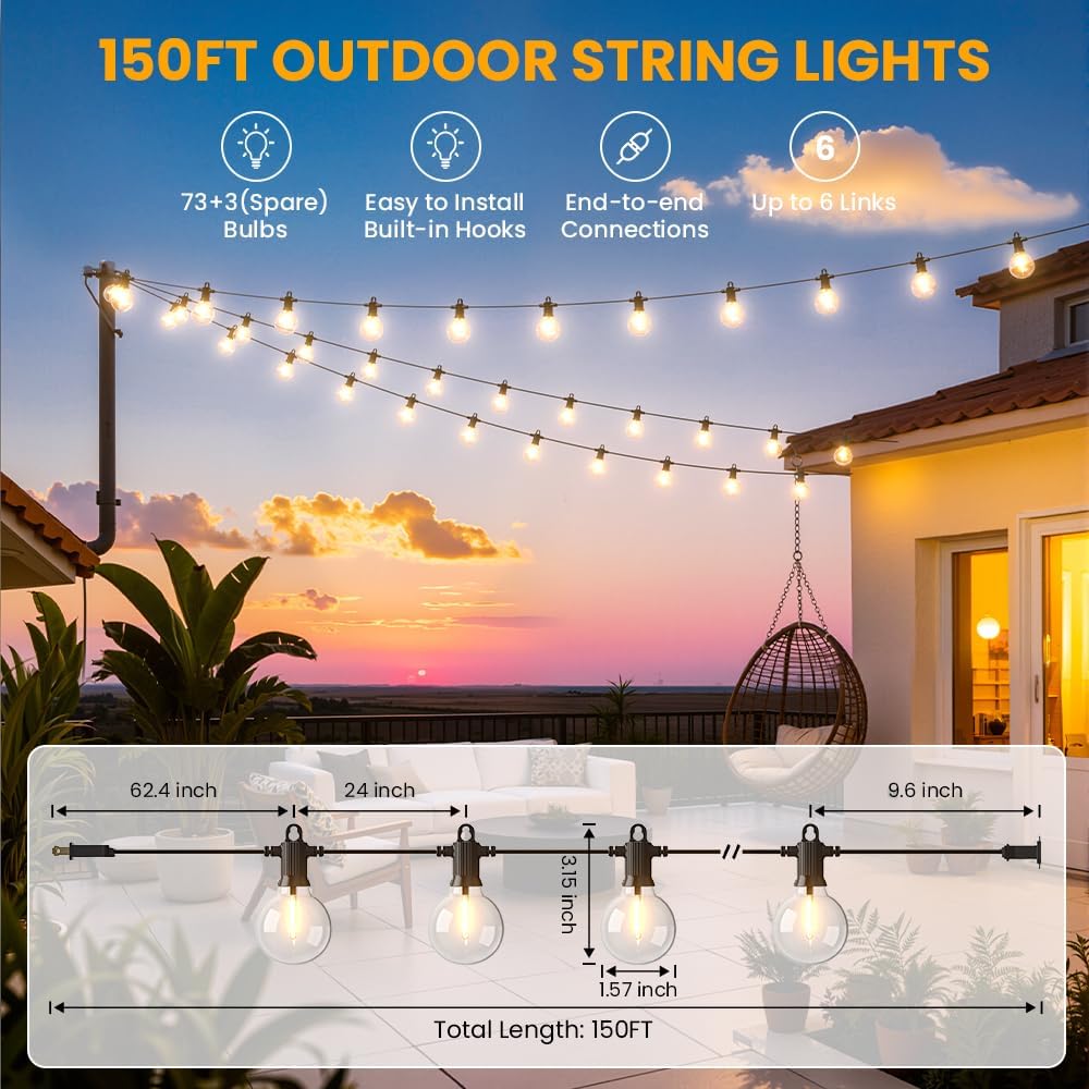 150FT IP65 Waterproof LED String Lights