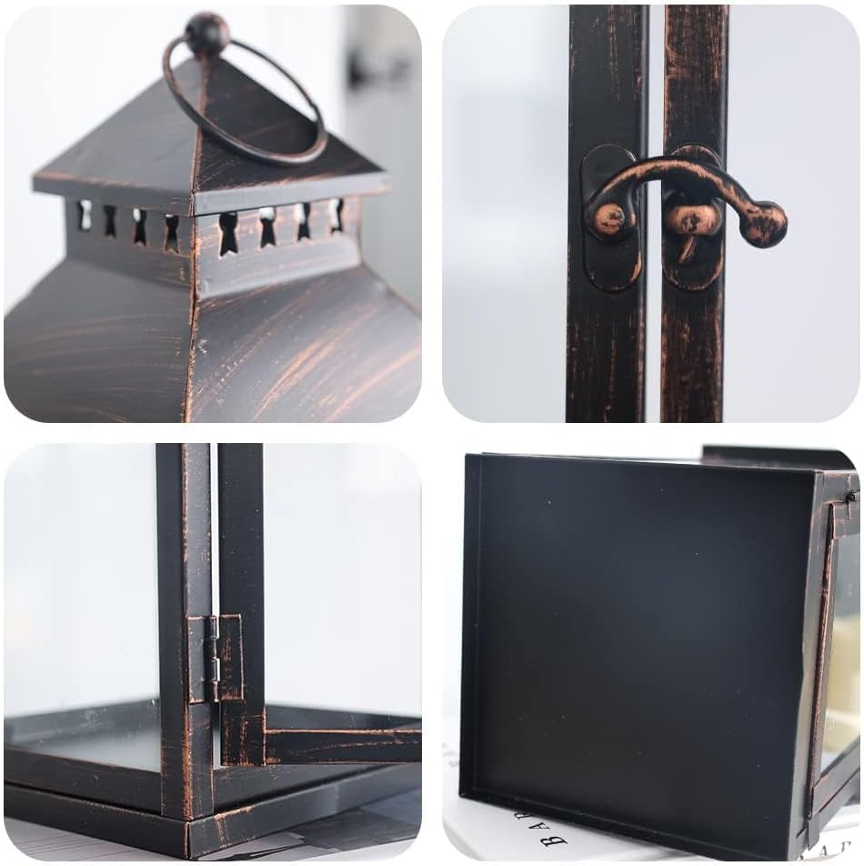 2‑Pack Bronze Metal Glass Lanterns