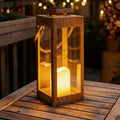 13" Large Wooden Solar Porch Lanterns