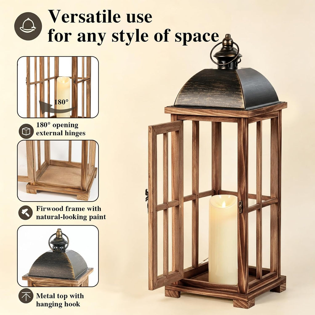 2‑Pack Farmhouse Wooden Decorative Lanterns