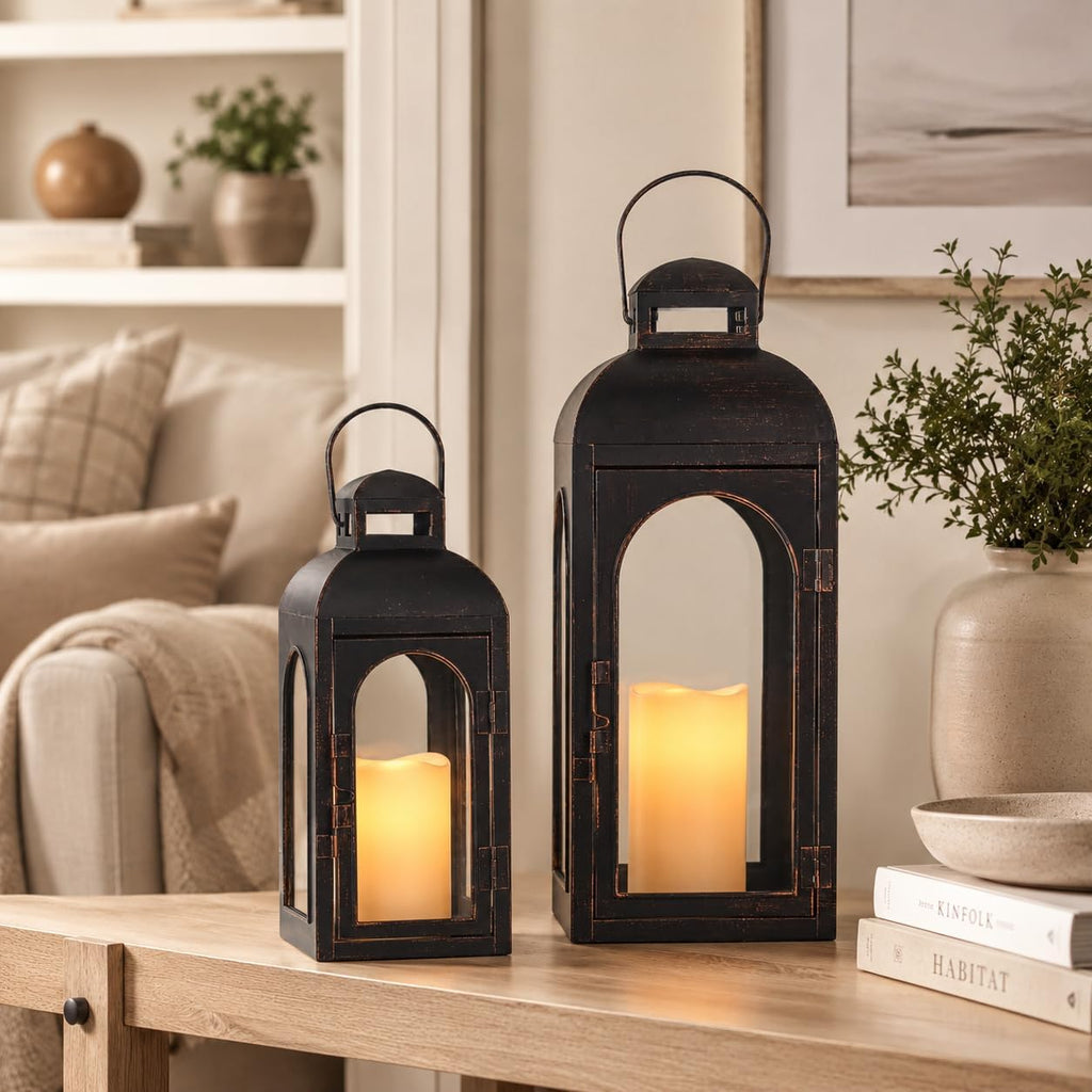 2‑Pack Metal Glass Decorative Lanterns