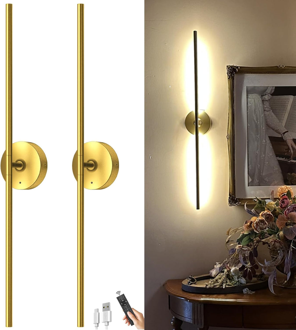 2‑Pack Gold Rechargeable Wall Sconces