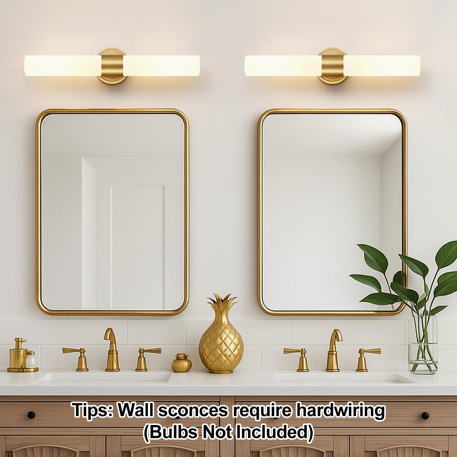 2‑Pack Brushed‑Gold Glass Wall Sconces