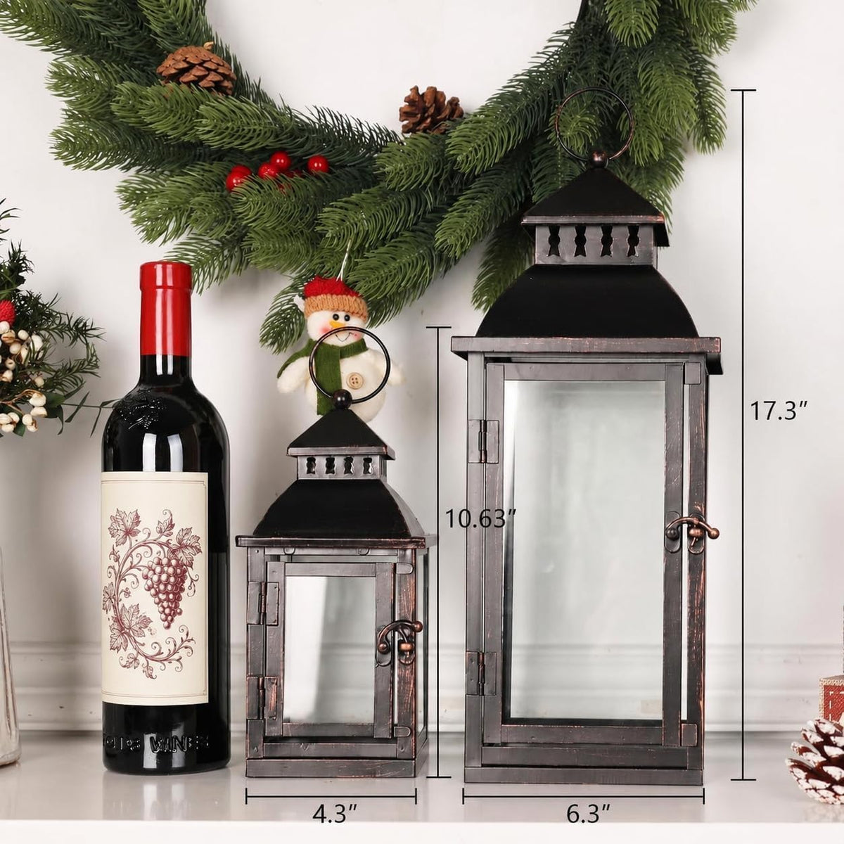 2‑Pack Bronze Metal Glass Lanterns