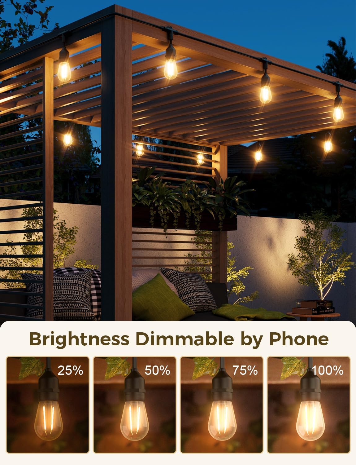 123FT Smart Dimmable Outdoor String Lights