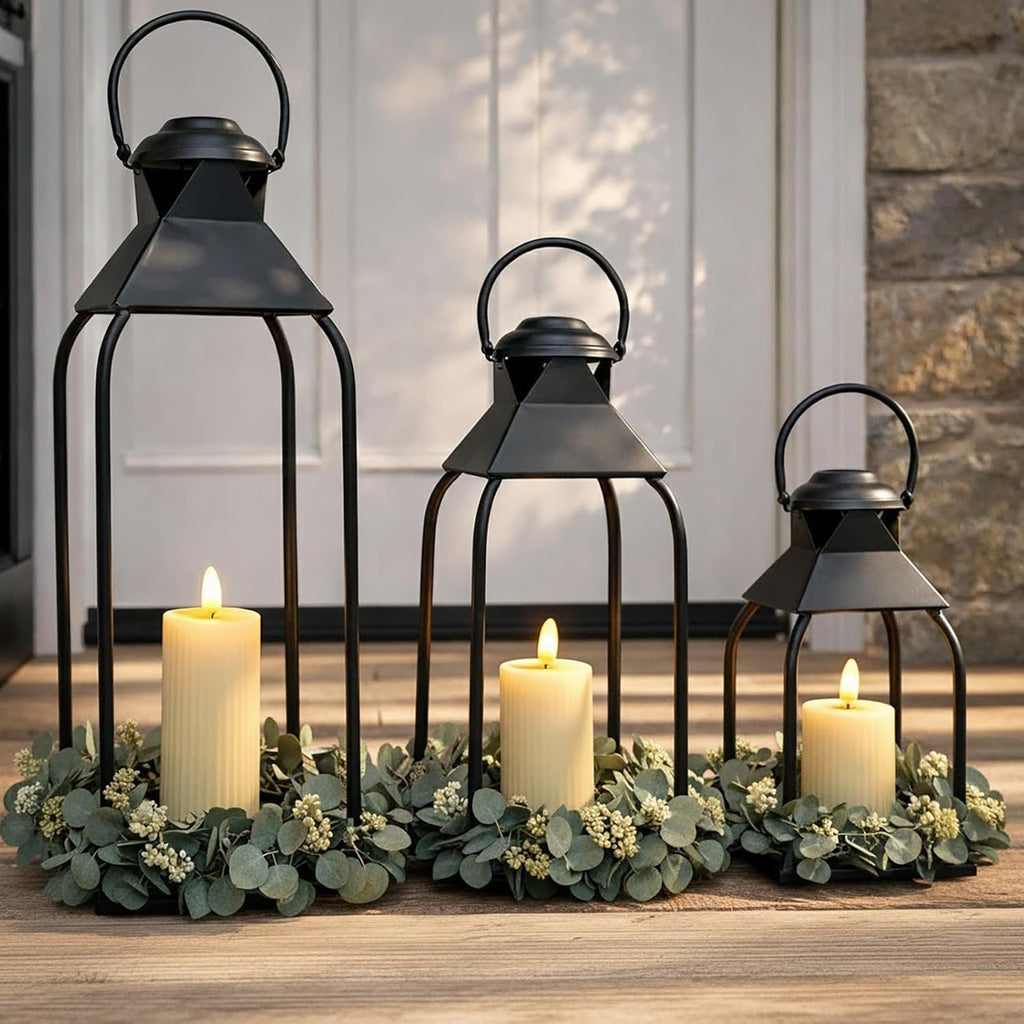 3‑Pack Black Farmhouse Metal Lanterns