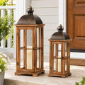 2‑Pack Farmhouse Wooden Decorative Lanterns