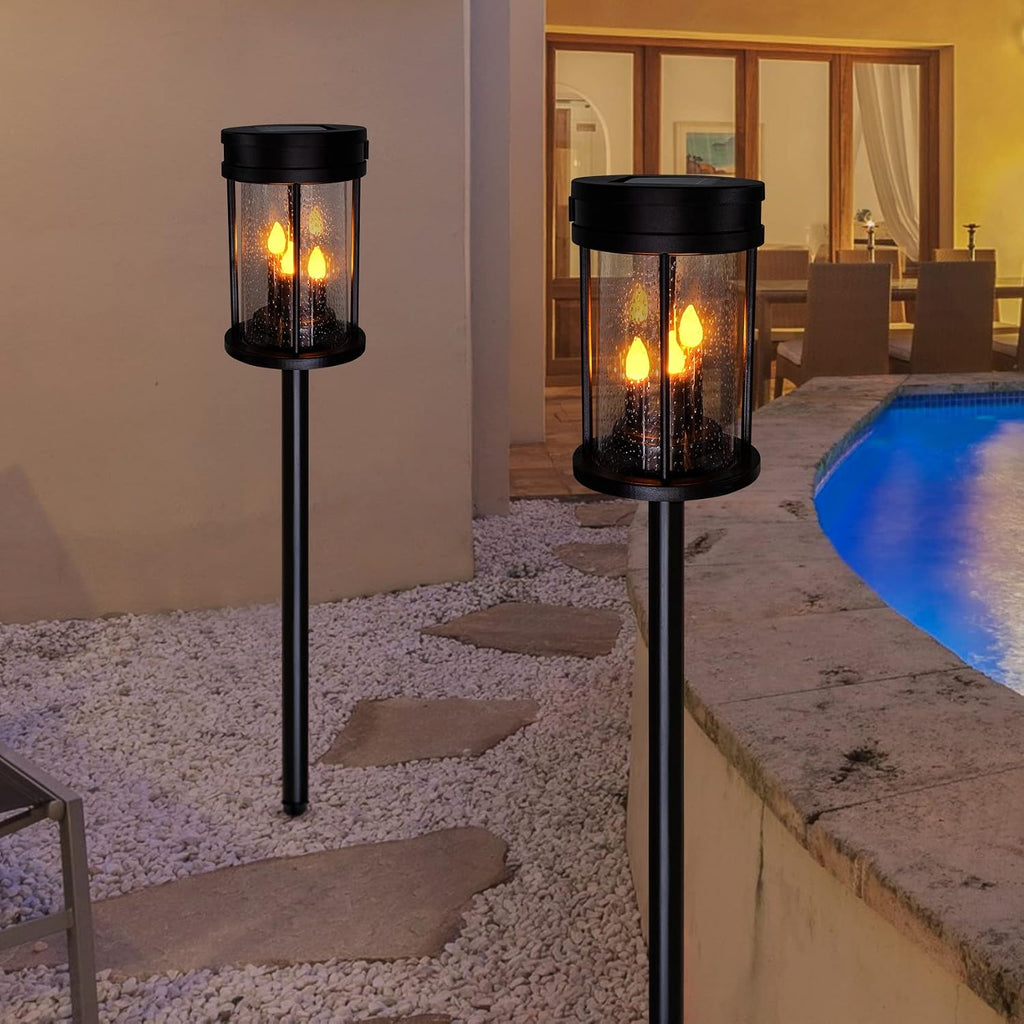 2‑Pack Flickering Solar Stake Lantern Lights