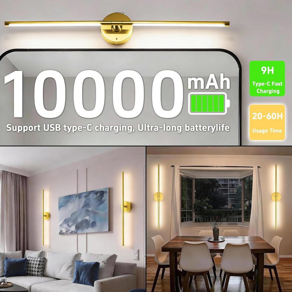 2‑Pack Gold Rechargeable Wall Sconces
