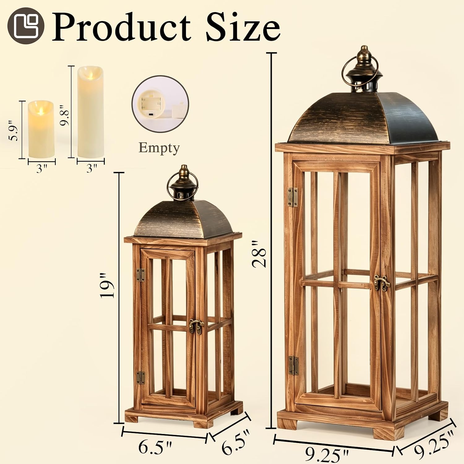 2‑Pack Farmhouse Wooden Decorative Lanterns