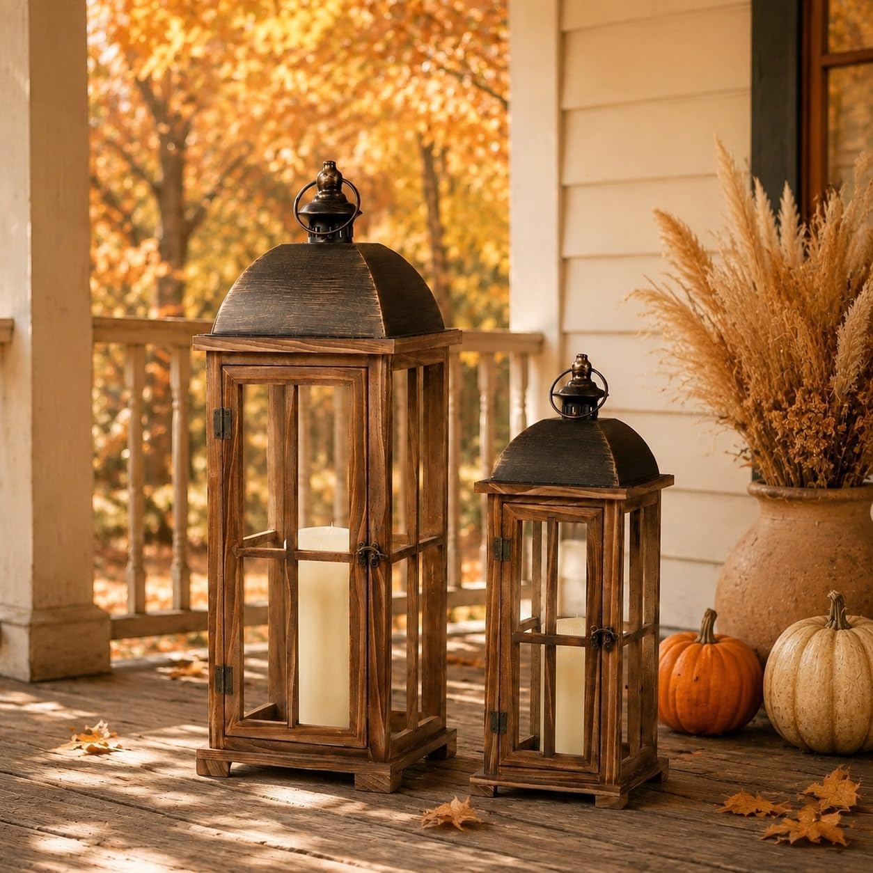 2‑Pack Farmhouse Wooden Decorative Lanterns