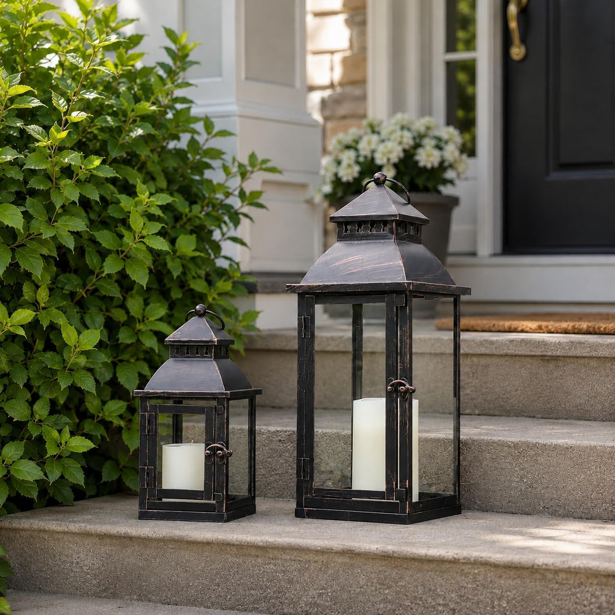 2‑Pack Bronze Metal Glass Lanterns