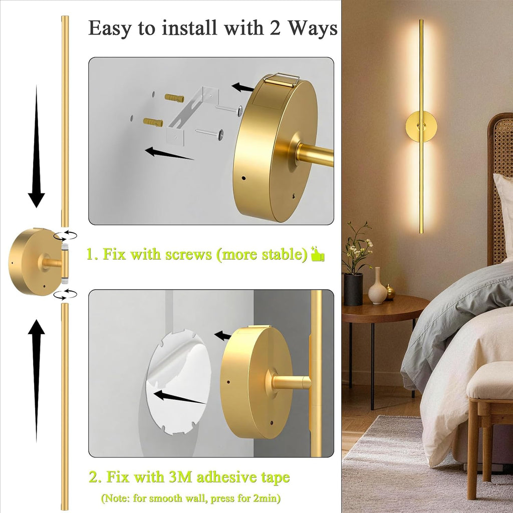 2‑Pack Gold Rechargeable Wall Sconces