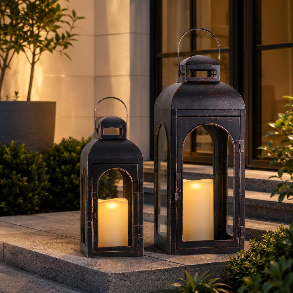 2‑Pack Metal Glass Decorative Lanterns