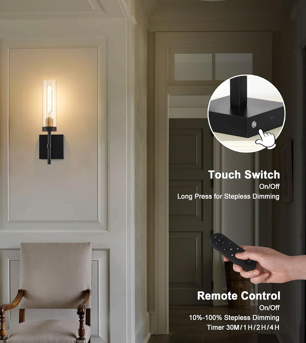 2‑Pack Black‑Gold Rechargeable Wall Sconces