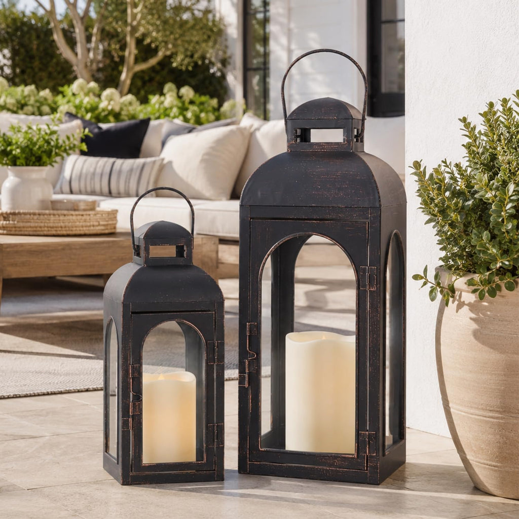 2‑Pack Metal Glass Decorative Lanterns