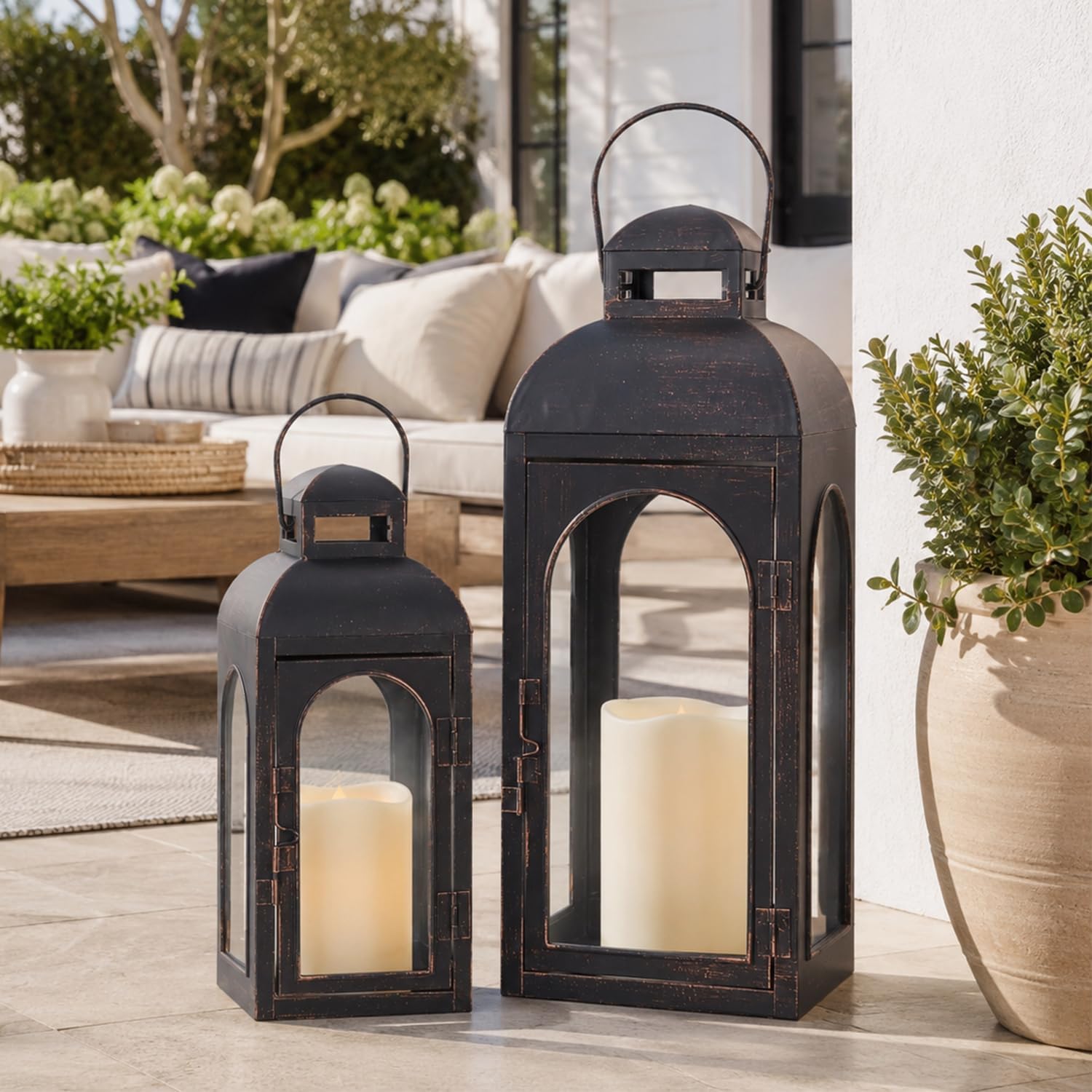 2‑Pack Metal Glass Decorative Lanterns