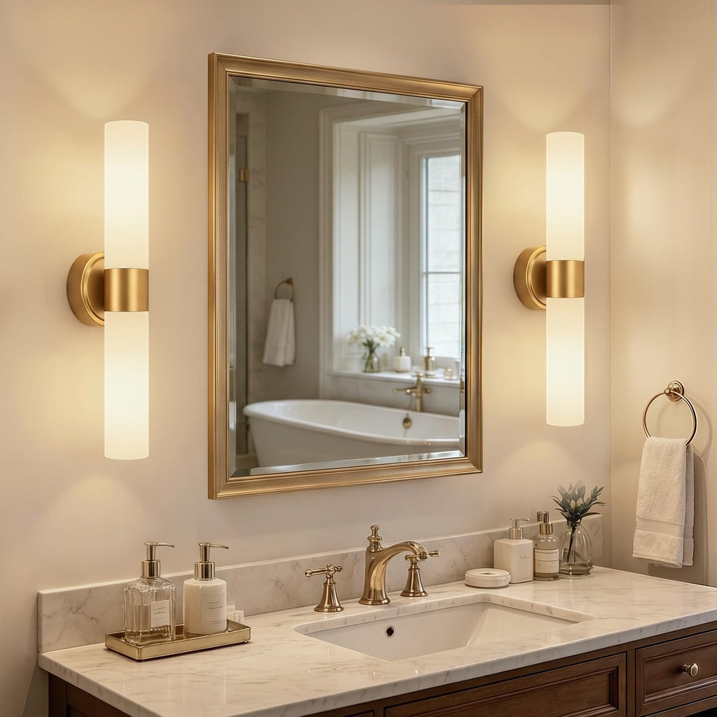 2‑Pack Brushed‑Gold Glass Wall Sconces