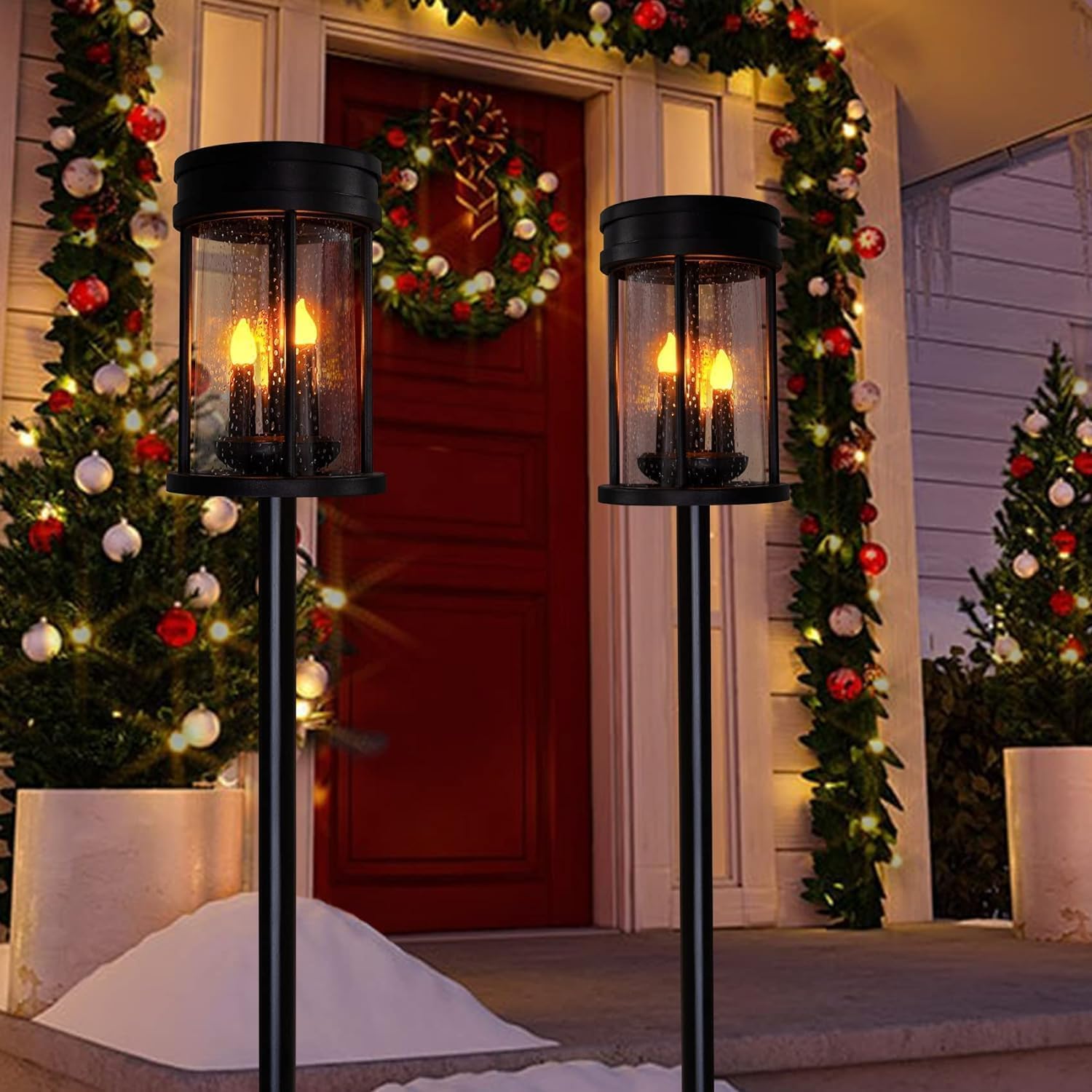 2‑Pack Flickering Solar Stake Lantern Lights