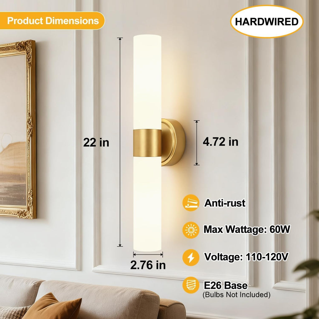 2‑Pack Brushed‑Gold Glass Wall Sconces