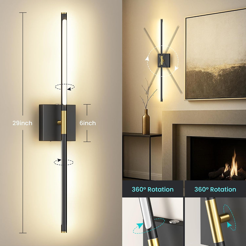 2‑Pack Black‑Gold Battery Wall Sconces