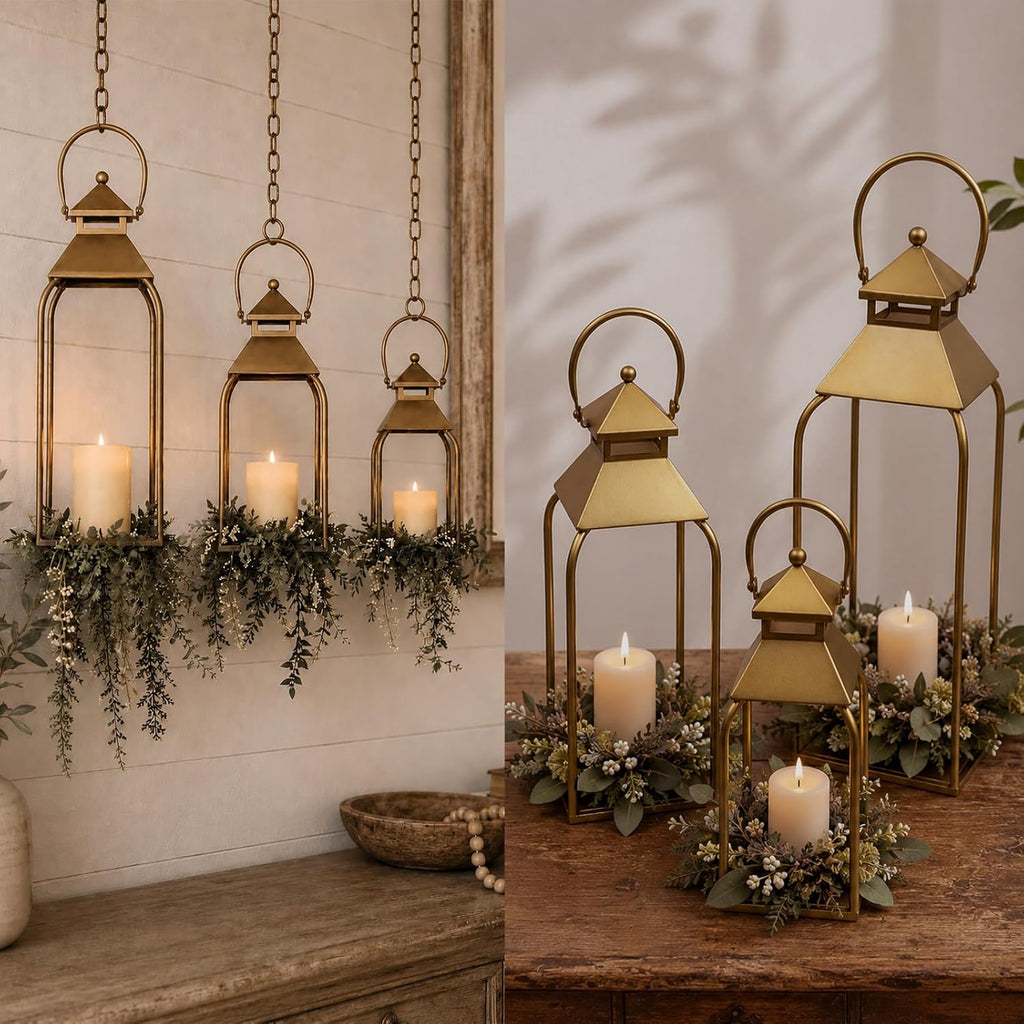 Farmhouse Metal Porch Lanterns Set