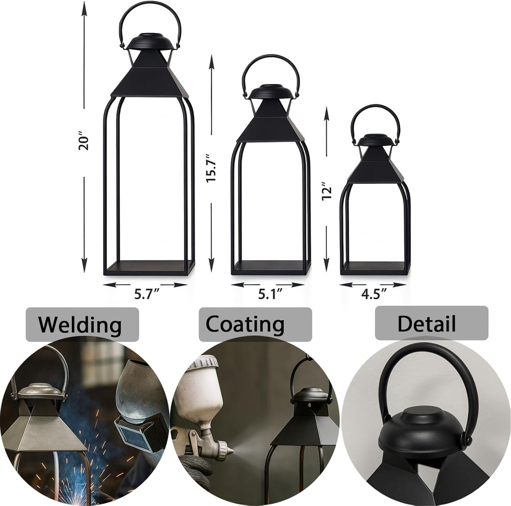 3‑Pack Black Farmhouse Metal Lanterns