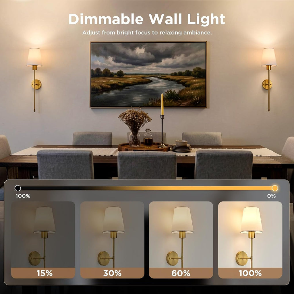 2‑Pack Gold Battery Wall Sconces