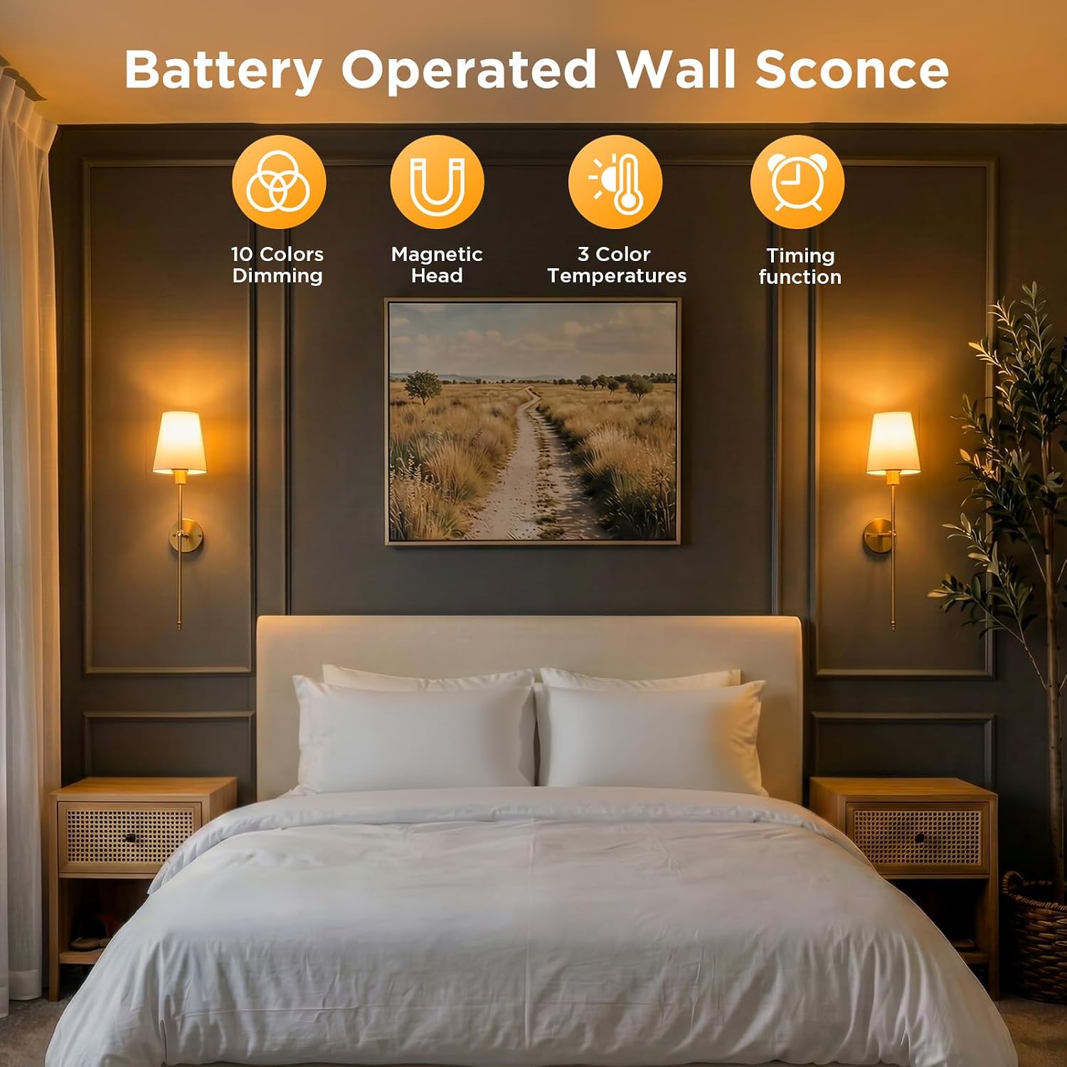 2‑Pack Gold Battery Wall Sconces