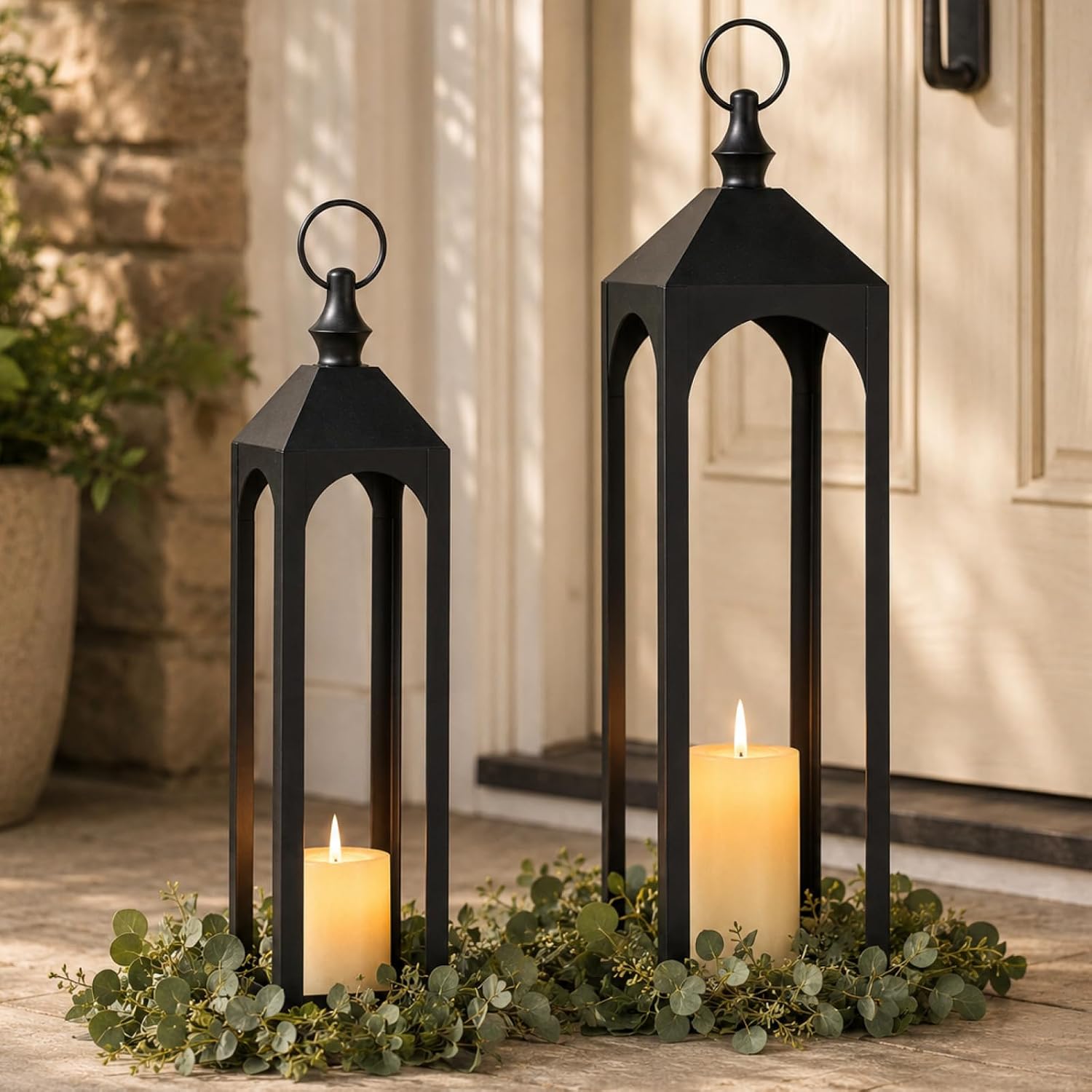 2‑Pack Black Large Floor Lanterns