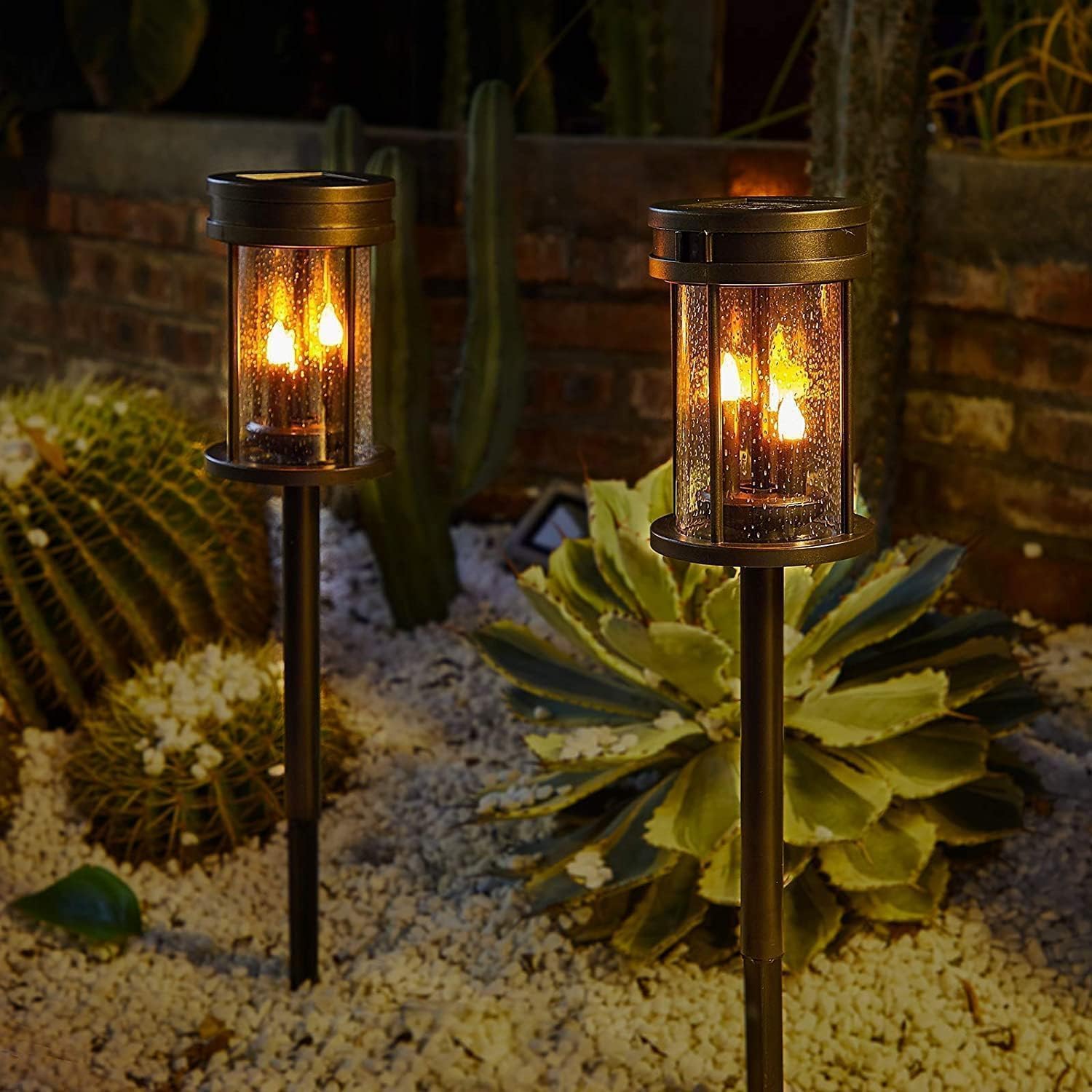 2‑Pack Flickering Solar Stake Lantern Lights