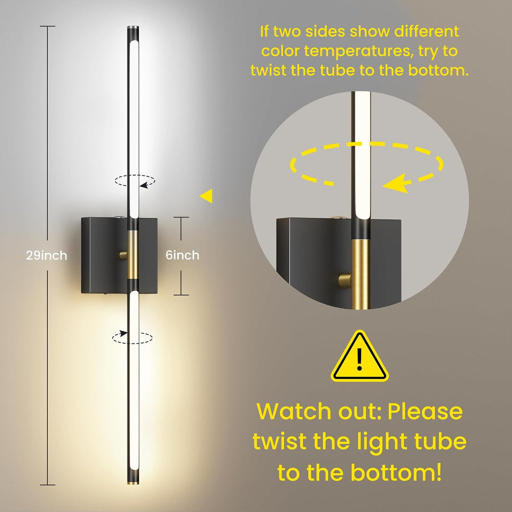 2‑Pack Black‑Gold Battery Wall Sconces