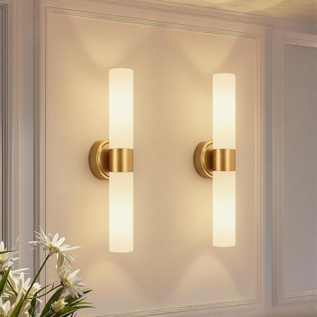 2‑Pack Brushed‑Gold Glass Wall Sconces