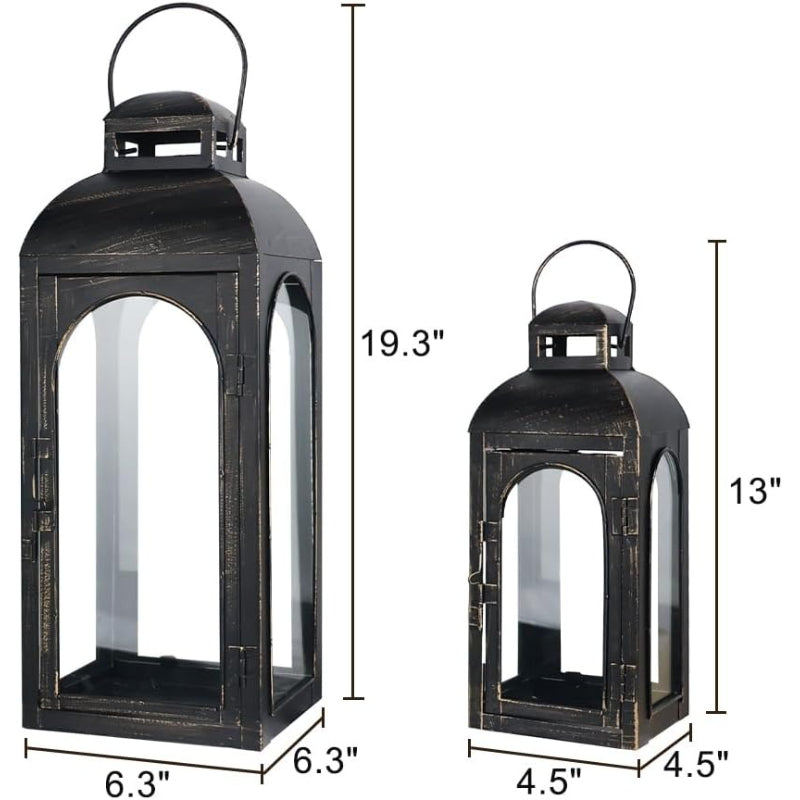 2‑Pack Metal Glass Decorative Lanterns