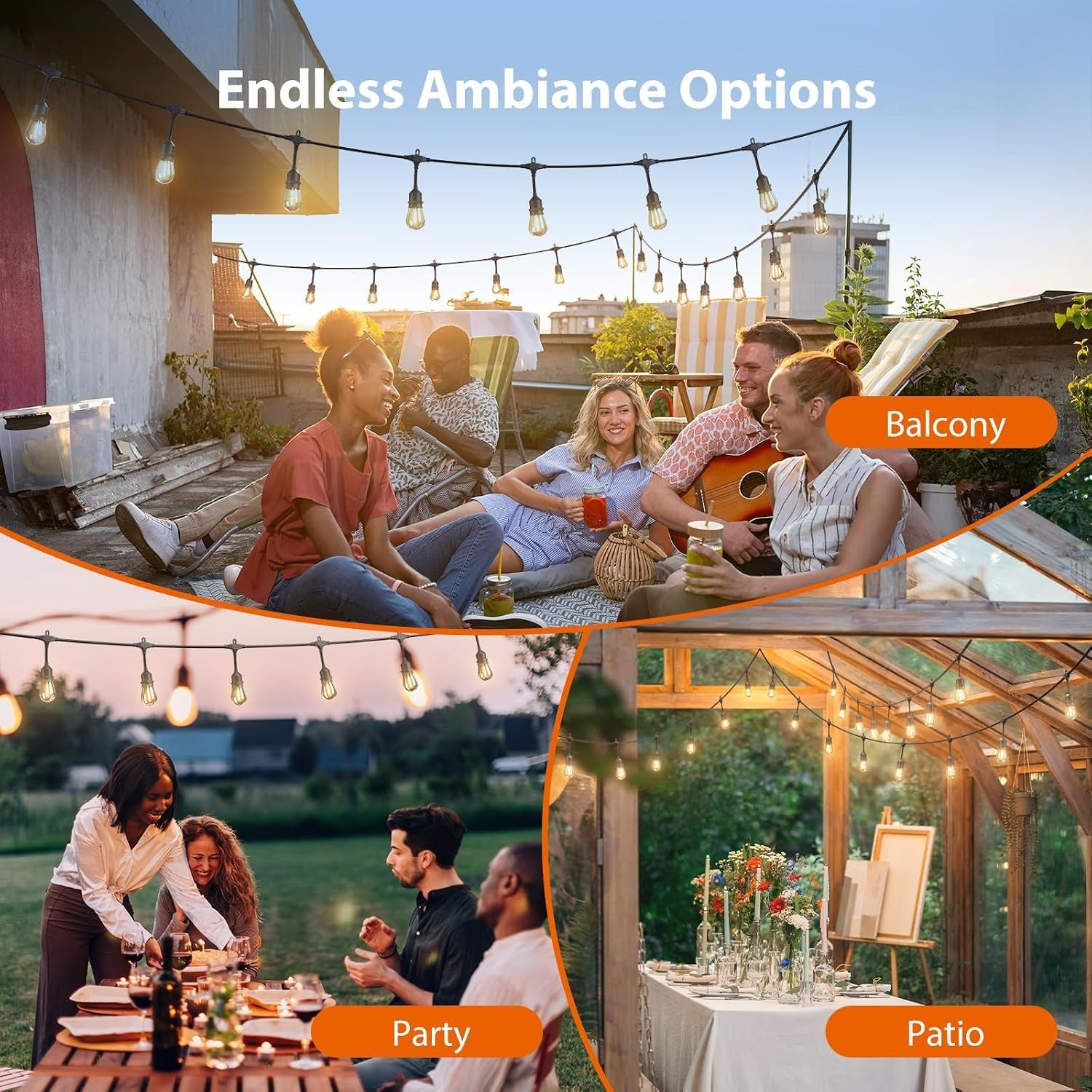 100FT Remote Dimmable Outdoor String Lights