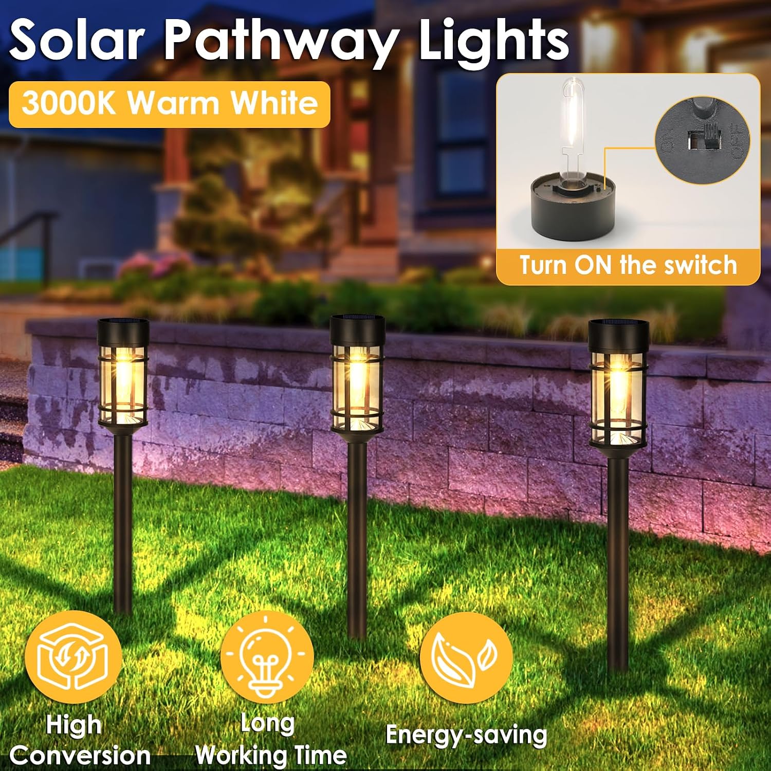 8‑Pack Glass‑Metal Solar Pathway Lights