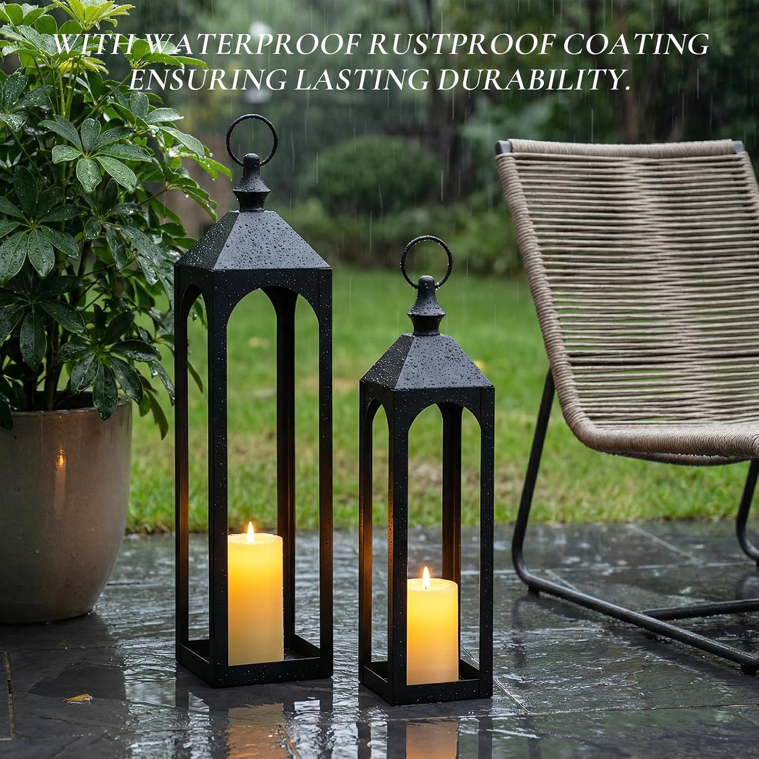 2‑Pack Black Large Floor Lanterns