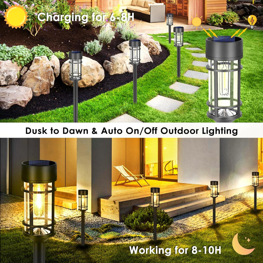 8‑Pack Glass‑Metal Solar Pathway Lights