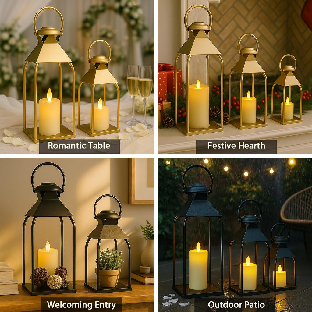 3‑Pack Black Farmhouse Metal Lanterns