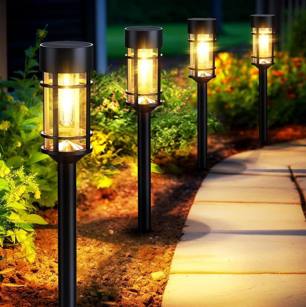 8‑Pack Glass‑Metal Solar Pathway Lights