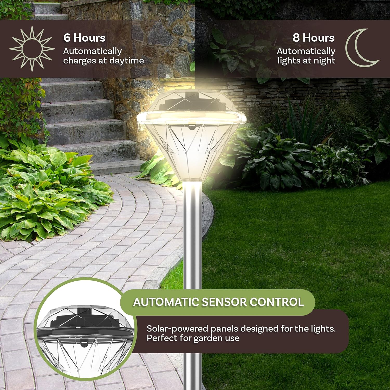 24‑Pack Silver Solar Pathway Lights