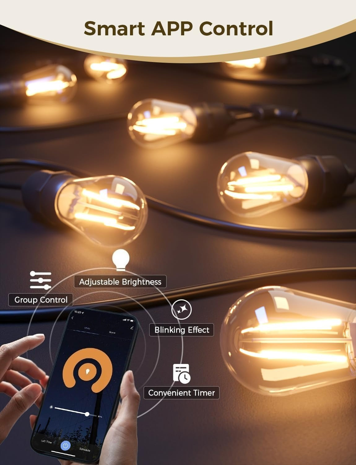 98FT Smart Dimmable Outdoor String Lights